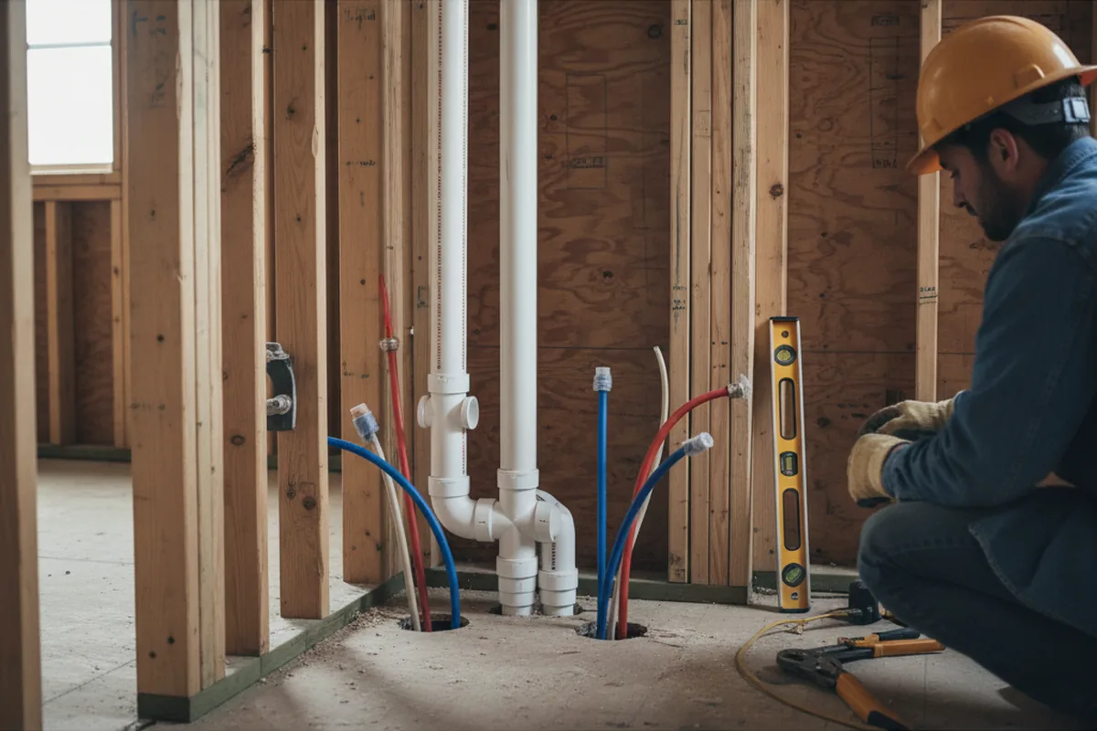 Drain and supply rough-in during Sump Pump Repair in Bruneau